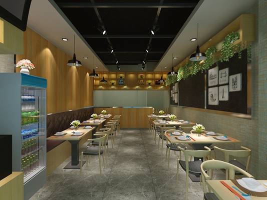 工业风排骨米饭快餐店 椅 冰柜 挂画