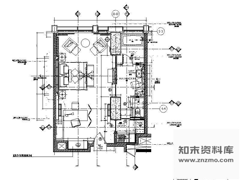 施工图北京五星级酒店豪华A1型套房样板间施工图