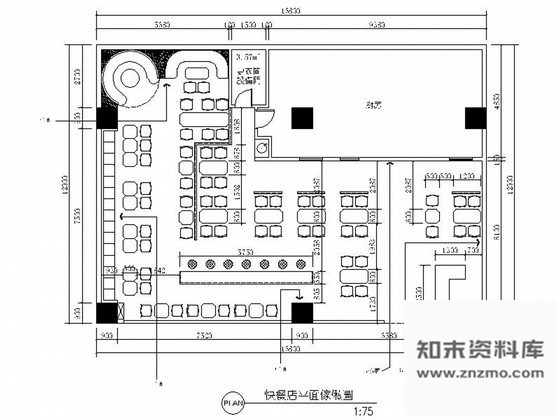 施工图河南简约中式风格快餐厅室内装修施工图含效果