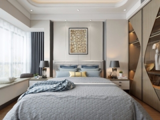 现代卧室主人房全景3d模型【ID:131220121】