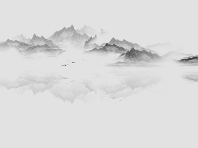 禅意水墨山水 北欧儿童房挂画 儿童壁纸 儿童壁纸 高清植物壁画贴图