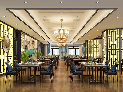 新中式餐馆餐厅3d模型下载