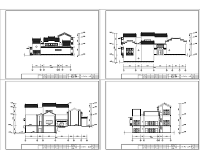 别墅设计方案平面立面剖面建筑施工图ABCD型