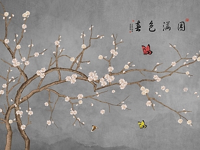 新中式花鸟壁纸  背景墙壁纸 中式壁画