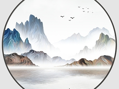 新中式  装饰画贴图中式水墨山水装饰画现代挂画装饰画 抽象装饰画