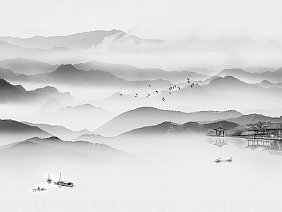 中式新中式山水画  壁画