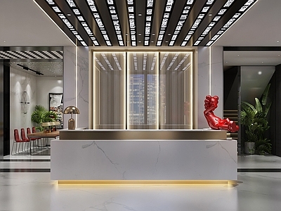 现代酒店大堂 宾馆大堂 公司前台 接待 椅子 工装