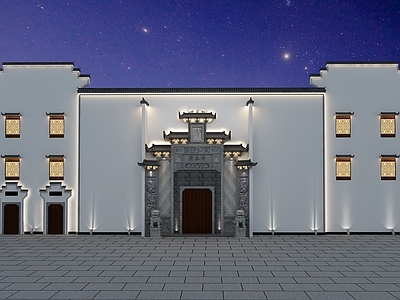 新中式徽派建筑外立面3d模型