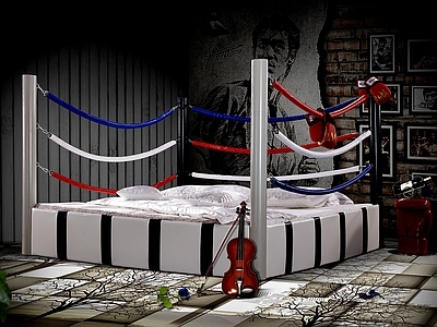 后现代酒店主题拳击床3d模型