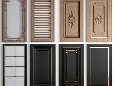 新中式实木门板 橱柜门板 玻璃门板 雕花门板3d模型