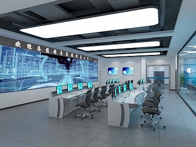 现代指挥中心 控制中心 控制室 电子显示屏 指挥办公室 办公桌3d模型
