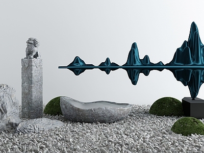 新中式拴马桩 景观石 雕塑小品3d模型