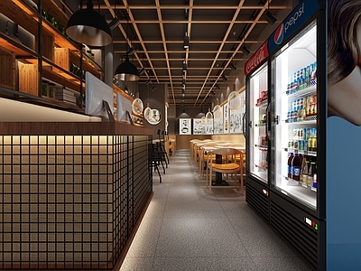 工业风快餐店 冰柜 吧台