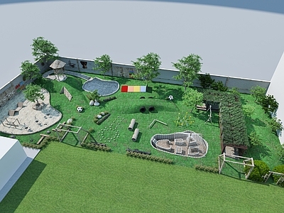 现代幼儿园 室外景观 凉亭滑道 沙池水池 足球荡桥3d模型