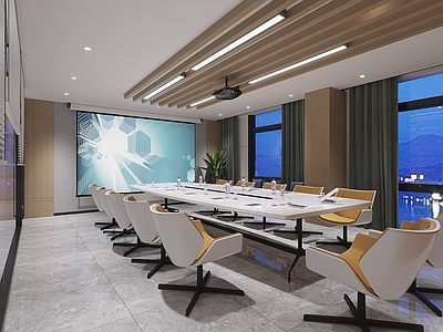 现代会议室 投影仪 幕布 会议桌3d模型