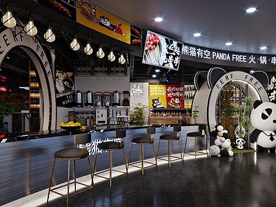工业风主题餐厅 熊猫餐厅3d模型