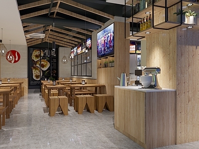 日式餐厅 烧烤店 卡座 茶水区 冰柜
