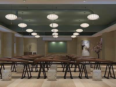 现代古筝教室 古筝 柜子 挂画 饰品 吊灯3d模型