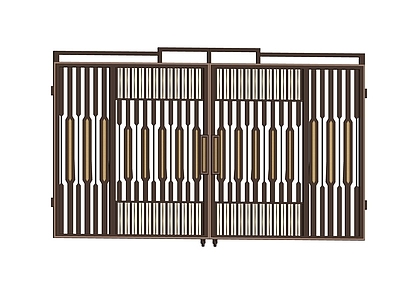 栏杆su模型新中式铁艺大门 围墙 围栏su模型新中式铁艺大门 栏杆 格栅