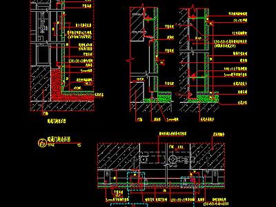幹掛牆柱面石材幹掛與不鏽鋼防火捲簾槽剖面圖 施工圖石材幹掛節點