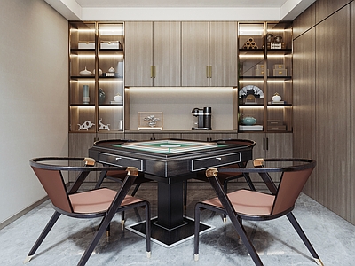 新中式棋牌室 麻将室 桌椅组合 装饰柜 书柜3d模型