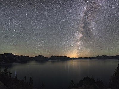 夜晚天空山峰湖泊高清贴图