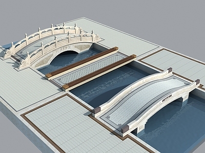 新中式橋 人行橋 平橋 公園橋 石拱橋3d模型