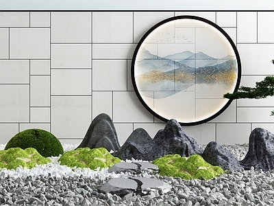 新中式园林景观 庭院枯山水石 园艺小品 庭院景观3d模型