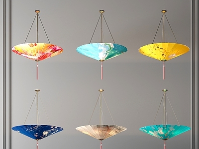 中式油纸伞吊灯3d模型