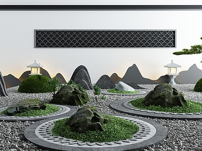 新中式园林景观小品 枯山水石3d模型