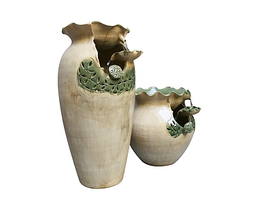 su模型陶罐水景su模型新中式陶罐水景小品su模型中式风格小水景组合