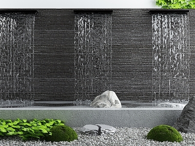 新中式水幕 流水景观 水池3d模型