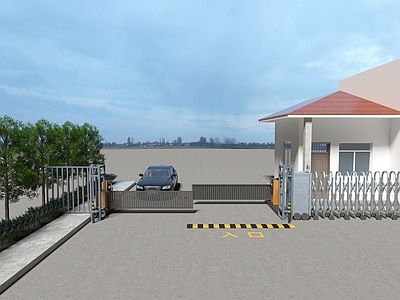 现代入口大门 门岗 自动升降大门 汽车 自动伸缩门 围栏3d模型