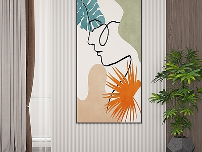 北欧装饰画 绿植 窗帘 端景墙3d模型