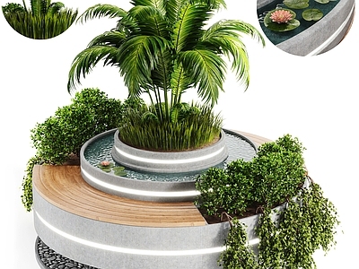 现代花坛花钵 盆栽 盆景 植物 景观 树池 公园植物 荷花 莲花 水池3d