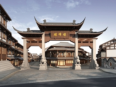 中式古建筑 商业街 牌坊3d模型
