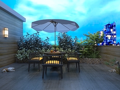 现代露台 阳台花园 园艺小品 景观小品 椅子太阳伞 户外休闲椅3d模型
