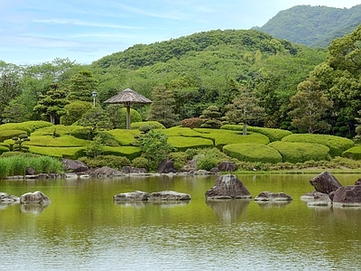 日式庭院外景图 公园 园林 枯水