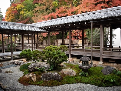 日式庭院外景图 公园 园林 枯山水 别墅外景