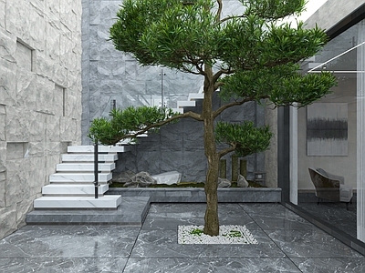 现代别墅庭院 花园阳台 景观树 楼梯3d模型