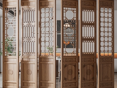 中式旋转门 隔断3d模型