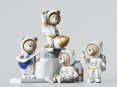 现代小熊宇航员饰品摆件 桌面摆件 装饰品摆件 太空人摆设3d模型