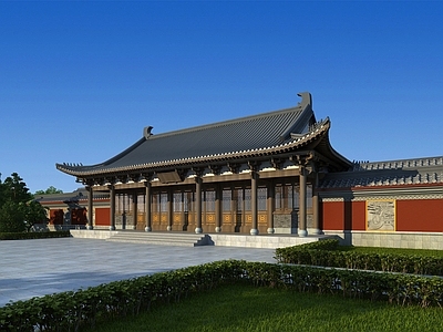 中式古建築 仿古 大門 圍牆 景觀3d模型