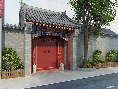 新中式古建筑 大门 四合院3d模型