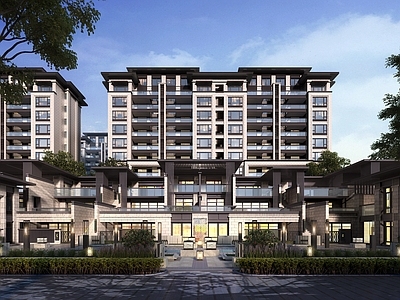 新中式住宅 小区景观 内廷景观 高层建筑 联排别墅3d模型