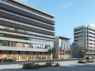 现代沿街建筑 办公楼 写字楼 商业街 商场 商铺 沿街景观 酒店3d模型