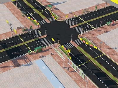 交通城市道路 公共汽车 红绿灯 街道 高速公路 行道 沥青路3d模型