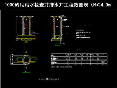 1000砖砌污水检查井排水井工程数量表 施工图 市政给排水