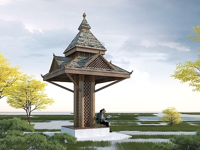 东南亚亭子 四角亭 凉亭 休闲亭3d模型