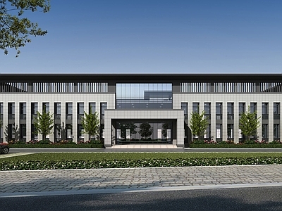 现代办公楼建筑 商业建筑外观 多层写字楼 行政办公楼 户外休闲座椅3d